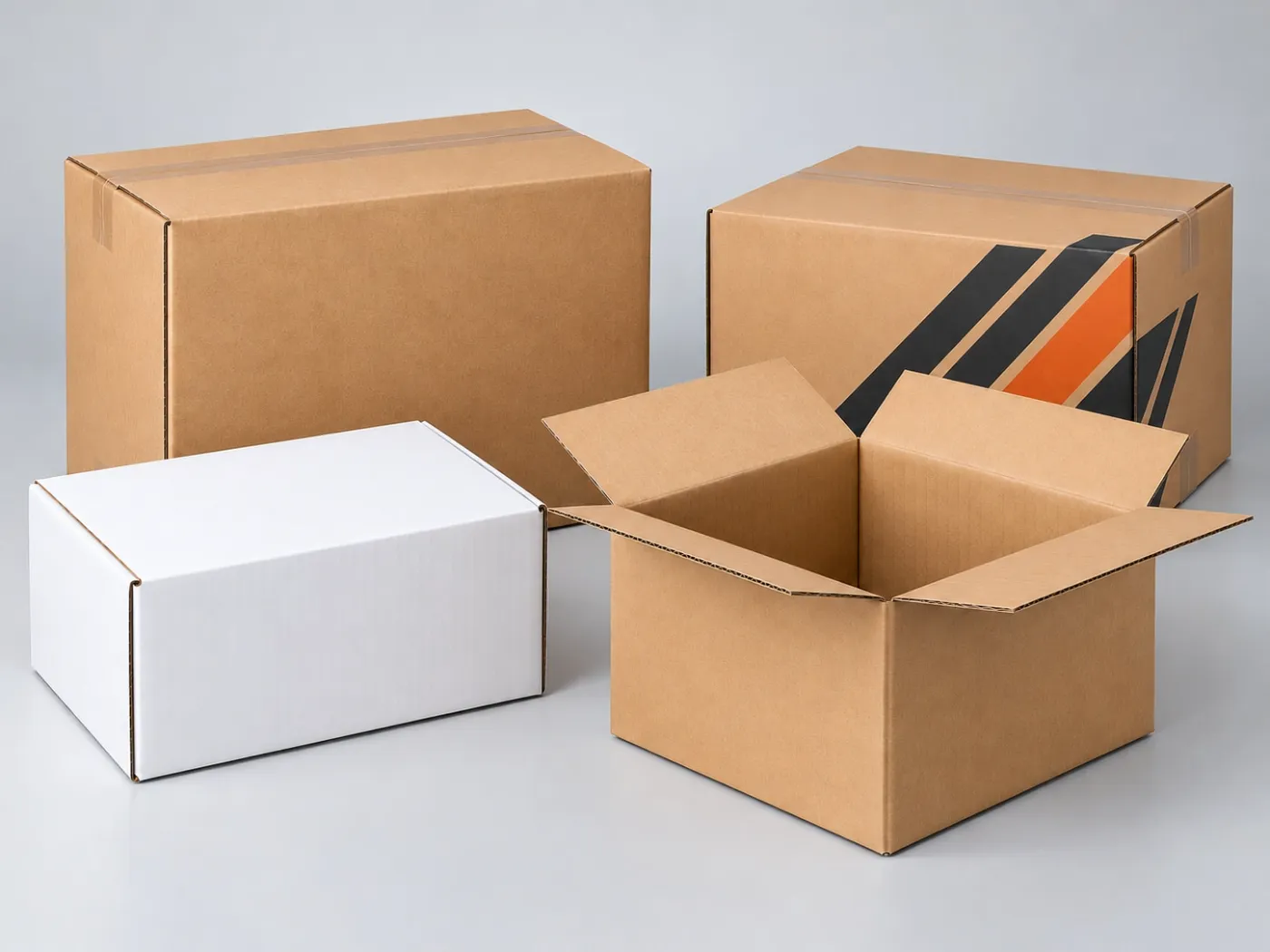 Brown, white and printed corrugated carton boxes