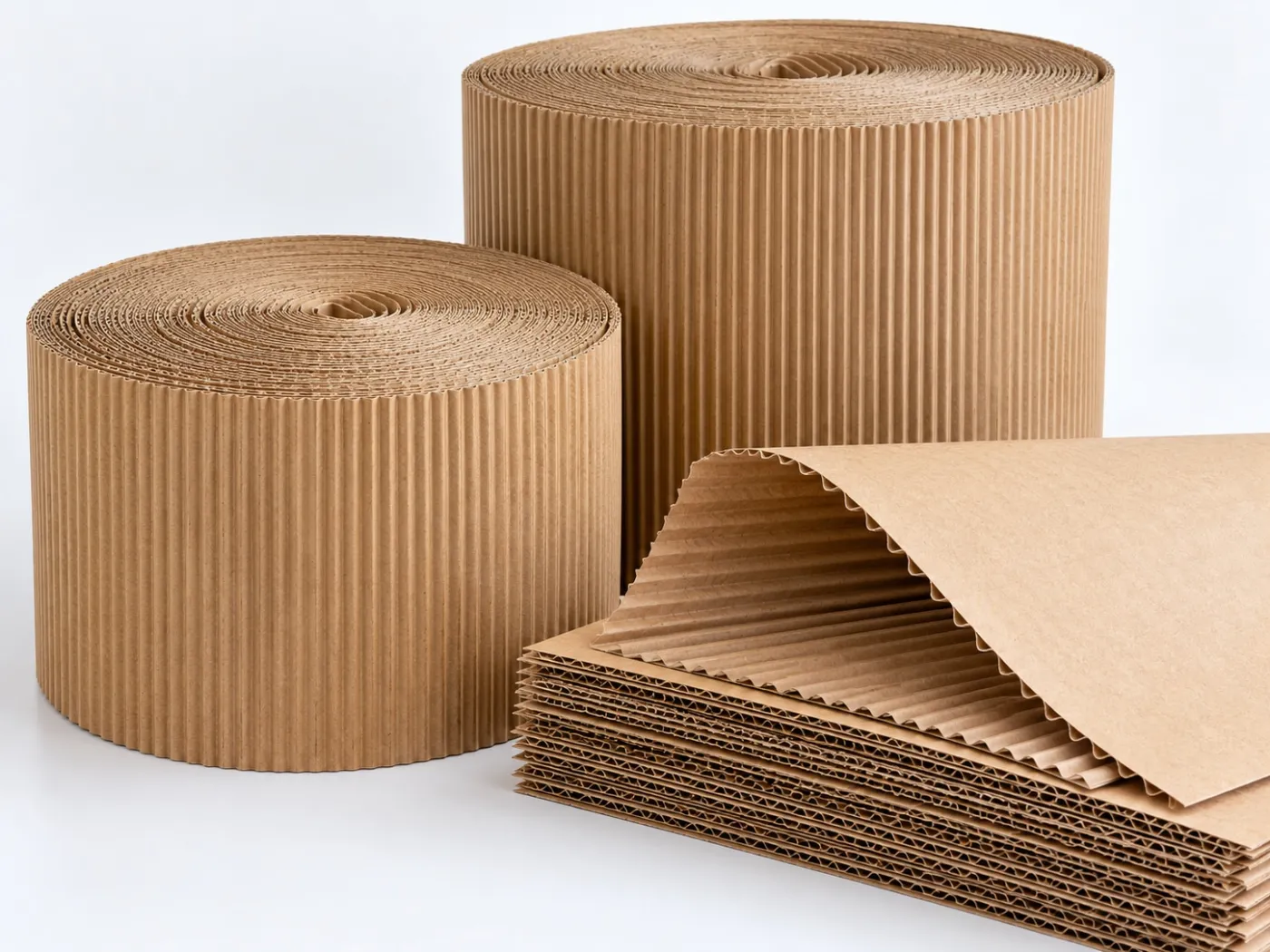 Single facer corrugated rolls and sheets