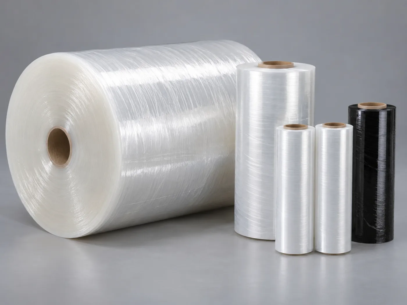 Stretch film rolls in jumbo, hand, baby and black machine sizes
